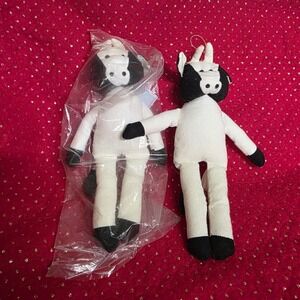 Vintage Leewards Cow Plush Ornaments Set of‎ 2 Black White Hanging Dolls Holiday